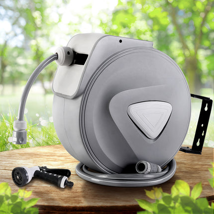 Water Hose Reel 20M Retractable Auto Rewind Spray Gun Garden.