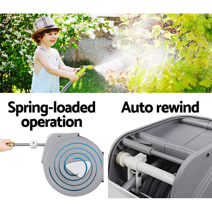 Water Hose Reel 30M Retractable Garden Auto Rewind Brass Spray Gun.