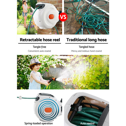 Greenfingers Water Hose Reel 20M Retractable Garden Spray Gun Auto Rewind.