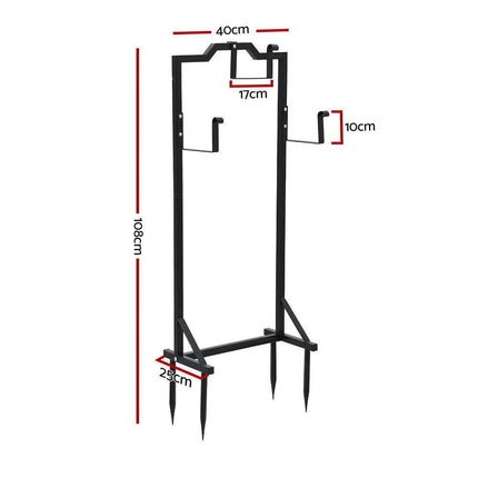 Green Fingers Garden Hose Holder Metal Portable Freestanding Hose Stand 4 Spikes Black.