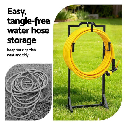 Green Fingers Garden Hose Holder Metal Portable Freestanding Hose Stand 4 Spikes Black.