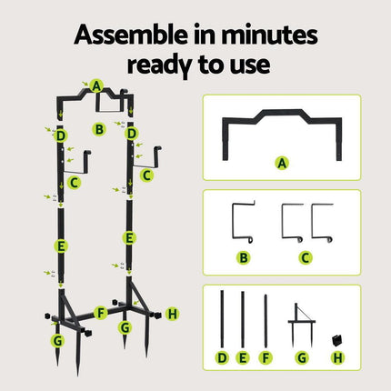 Green Fingers Garden Hose Holder Metal Portable Freestanding Hose Stand 4 Spikes Black.