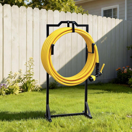 Green Fingers Garden Hose Holder Metal Portable Freestanding Hose Stand 4 Spikes Black.