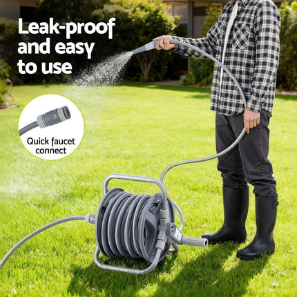 Green Fingers 20m Retractable Garden Hose Reel Heavy Duty 1/2" Hose Auto Rewind.