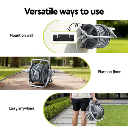 Green Fingers 20m Retractable Garden Hose Reel Heavy Duty 1/2" Hose Auto Rewind.