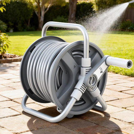 Green Fingers 20m Retractable Garden Hose Reel Heavy Duty 1/2" Hose Auto Rewind.
