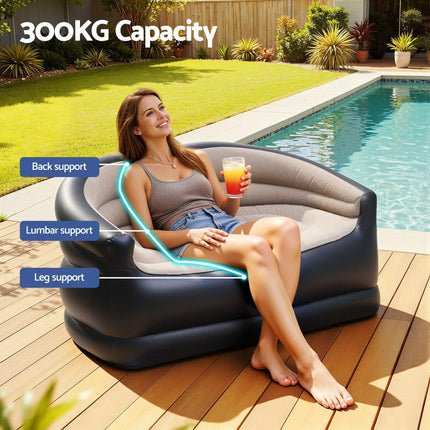 Gardeon Outdoor Air Sofa Inflatable Couch Two-Seater Lounge Chair with Pump Blow Up Couches for Camping.