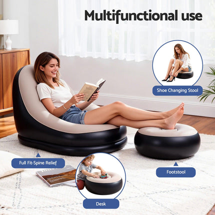 Gardeon Inflatable Chair with Ottoman Air Sofa Blow Up Air Chair for Camping with Pump.