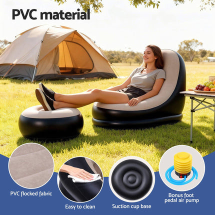 Gardeon Inflatable Chair with Ottoman Air Sofa Blow Up Air Chair for Camping with Pump.