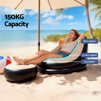 Gardeon Inflatable Chair with Ottoman Air Sofa Blow Up Air Chair for Camping with Pump.