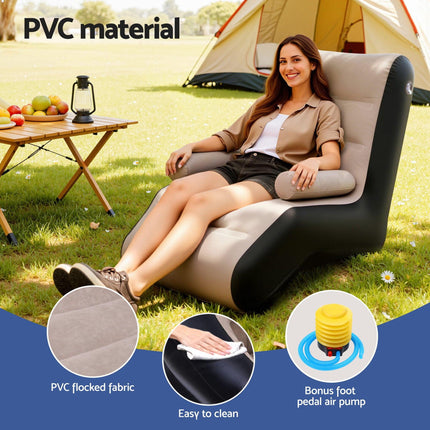 Gardeon Inflatable Chair Sun Lounger Blow Up Folding Air Chairs Sofa for Camping with Pump.