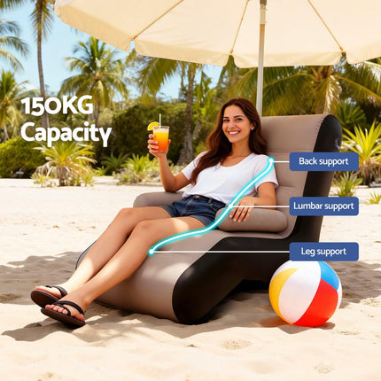 Gardeon Inflatable Chair Sun Lounger Blow Up Folding Air Chairs Sofa for Camping with Pump.
