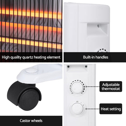 Devanti 2200W Infrared Radiant Heater Portable Electric Space Heating White.