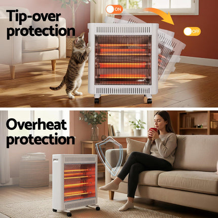 Devanti 2200W Infrared Radiant Heater Portable Electric Space Heating White.