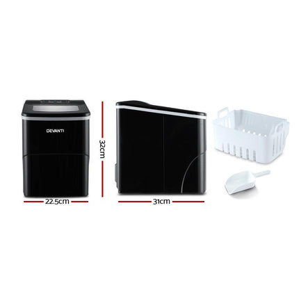 DEVANTi Portable Ice Cube Maker Machine 2L Home Bar Benchtop Easy Quick Black.