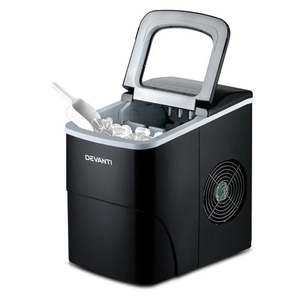 DEVANTi Portable Ice Cube Maker Machine 2L Home Bar Benchtop Easy Quick Black.