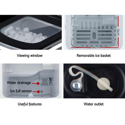 DEVANTi Portable Ice Cube Maker Machine 2L Home Bar Benchtop Easy Quick Black.