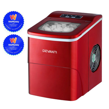 DEVANTi Portable Ice Cube Maker Machine 2L Home Bar Benchtop Easy Quick Red.
