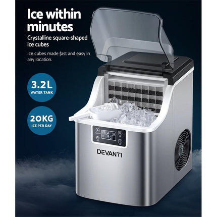 Devanti Ice Maker Machine Commercial Portable Ice Cube Tray Countertop 3.2L.