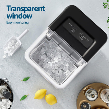 Devanti Ice Maker Machine Portable 12kg Countertop w/Self Cleaning 1.2L Black.