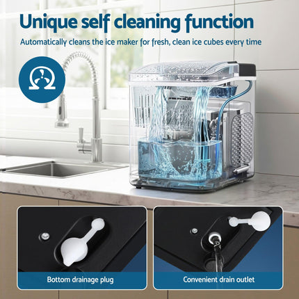 Devanti Ice Maker Machine Portable 12kg Countertop w/Self Cleaning 1.2L Black.