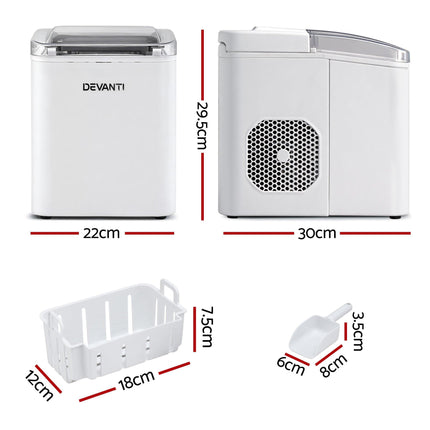 Devanti Ice Maker Machine Portable 12kg Countertop w/Self Cleaning 1.2L White.