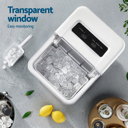 Devanti Ice Maker Machine Portable 12kg Countertop w/Self Cleaning 1.2L White.