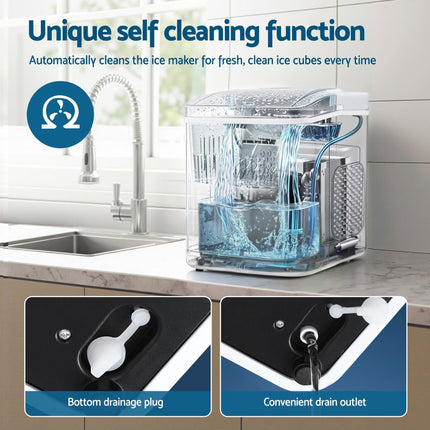 Devanti Ice Maker Machine Portable 12kg Countertop w/Self Cleaning 1.2L White.