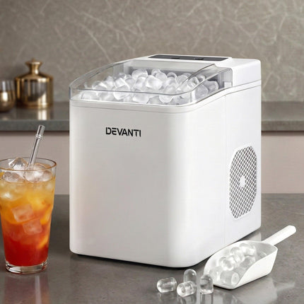 Devanti Ice Maker Machine Portable 12kg Countertop w/Self Cleaning 1.2L White.
