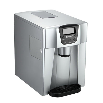 Devanti 2L Portable Ice Cuber Maker & Water Dispenser - Silver.