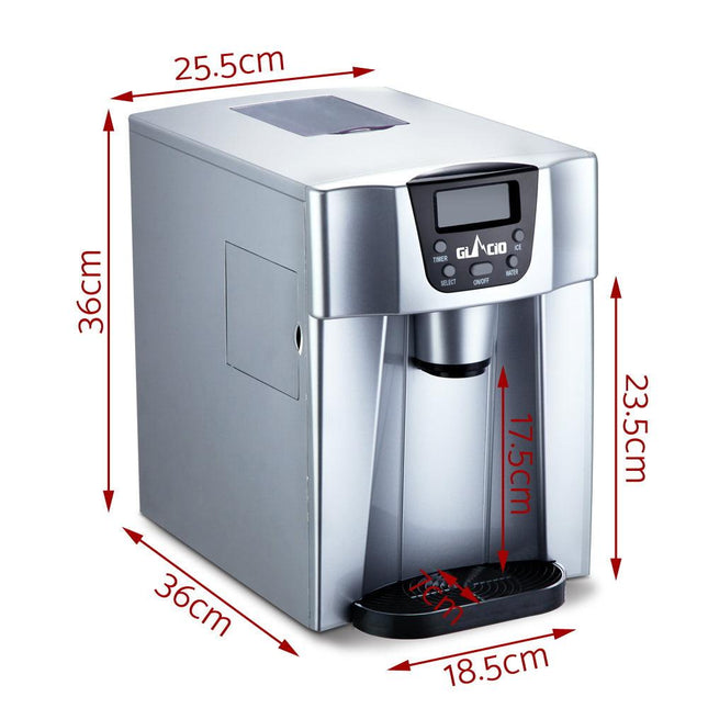 Devanti 2L Portable Ice Cuber Maker & Water Dispenser - Silver.