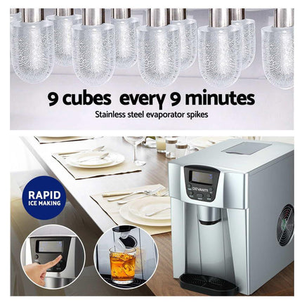 Devanti 2L Portable Ice Cuber Maker & Water Dispenser - Silver.
