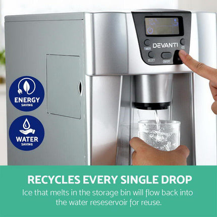 Devanti 2L Portable Ice Cuber Maker & Water Dispenser - Silver.