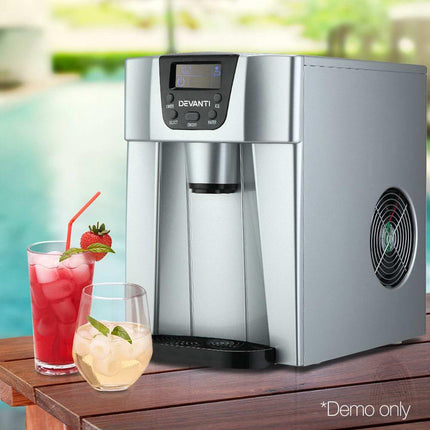 Devanti 2L Portable Ice Cuber Maker & Water Dispenser - Silver.