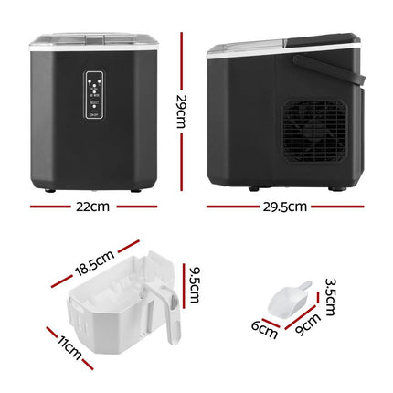 Devanti 12kg Ice Maker Machine 1.3L w/Scoop Holder Black.