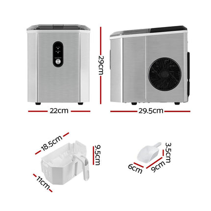 Devanti Portable Ice Maker Machine Ice Cube 12kg Bar Countertop Stainless Steel.