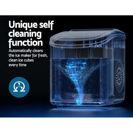 Devanti Portable Ice Maker Machine Ice Cube Tray 12kg Bar Countertop Black.