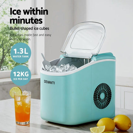 Devanti 12kg Ice Maker Machine w/Self Cleaning Green.