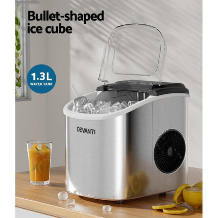 Devanti 12kg Ice Maker Machine w/Self Cleaning Silver.