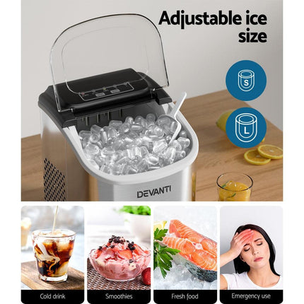 Devanti 12kg Ice Maker Machine w/Self Cleaning Silver.