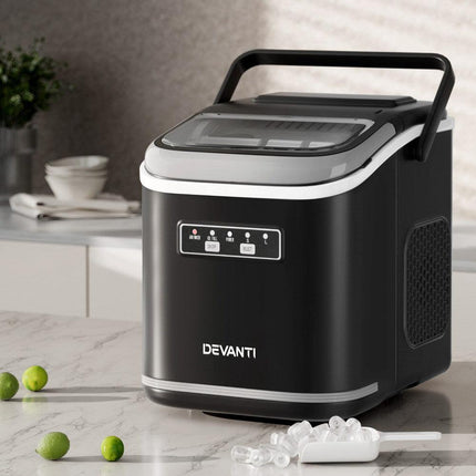 Devanti Ice Maker Machine Portable 12kg Countertop w/Self Cleaning 1.3L Black.