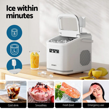 Devanti Ice Maker Machine Portable 12kg Countertop w/Self Cleaning 1.3L White.