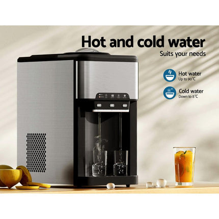 Devanti 20kg 3 in 1 Ice Maker Machine Cold and Hot Water Dispenser 3L Silver.