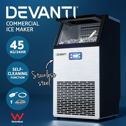 Devanti Commercial Ice Maker Machine 45kg Ice Cube Tray Bar Stainless Steel.