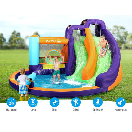 AirMyFun Inflatable Water Slide Kids Jumping Trampoline Castle Double Slide.