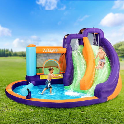 AirMyFun Inflatable Water Slide Kids Jumping Trampoline Castle Double Slide.