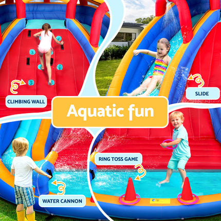 Kids Inflatable Pool Water Slide Cannon Splash Park Toss Game 408X386CM.