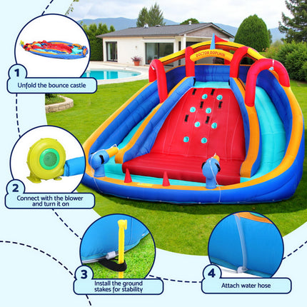 Kids Inflatable Pool Water Slide Cannon Splash Park Toss Game 408X386CM.
