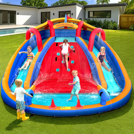 Kids Inflatable Pool Water Slide Cannon Splash Park Toss Game 408X386CM.