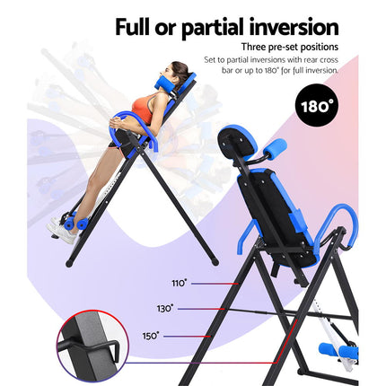 Everfit Inversion Table Gravity Exercise Inverter Back Stretcher Home Gym Blue.